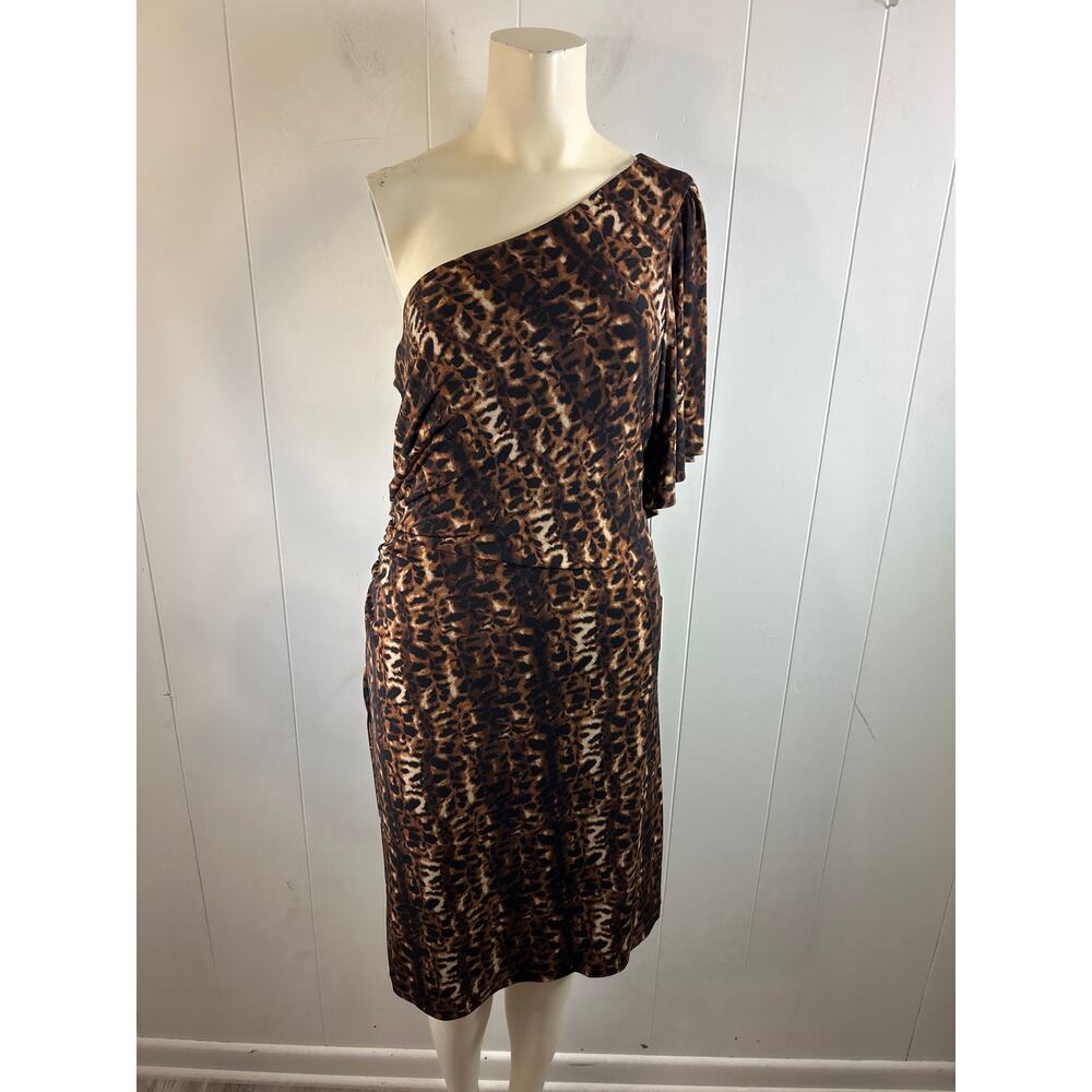 Calvin Klein Asymmetrical Brown and Black Sheath Dress